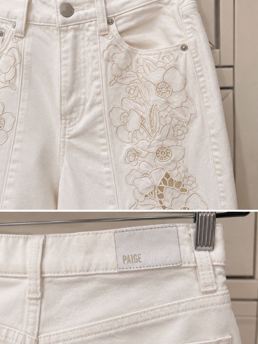 PAIGE Floral Cutwork Embroidered Wide Leg-High Rise Jeans 26'W 31'Inseam - Picture 5 of 6